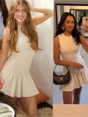 Sandro Short Knit Dress
Sleeveless Cream Knit Ruffle-Hem Dress Sz US 2-4 FR 36